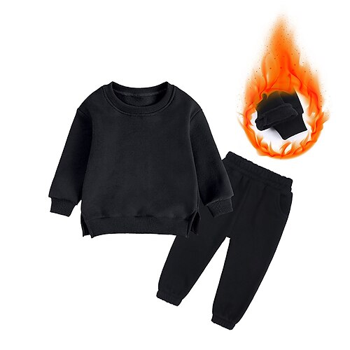 

2 Pieces Toddler Girls' Solid Color Sweatshirt & Pants Set Long Sleeve Active Outdoor 3-7 Years Winter Black Pink Khaki