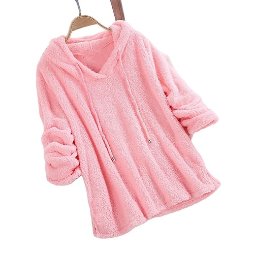 

Women's Plus Size Tops Hoodie Sweatshirt Plain Long Sleeve Hooded Casual Holiday Daily Vacation Cotton Winter Fall Black Blue