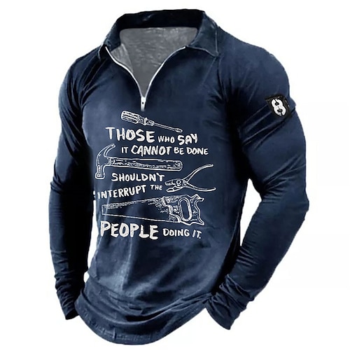 

Men's Collar Polo Shirt Golf Shirt Letter Graphic Prints Hammer Turndown Green Black Blue Red Gray 3D Print Outdoor Street Long Sleeve Zipper Print Clothing Apparel Fashion Designer Casual Soft