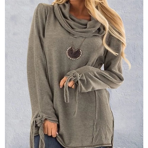 

Women's Blouse Shirt Blue Light gray Dark Gray Plain Long Sleeve Casual Weekend Basic Round Neck Regular S