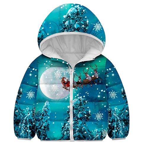 

Toddler Boys Christmas Hoodie Jacket Outerwear Santa Claus Elk Long Sleeve Zipper Coat Christmas Gifts Adorable Daily Green Blue White Winter Fall 7-13 Years
