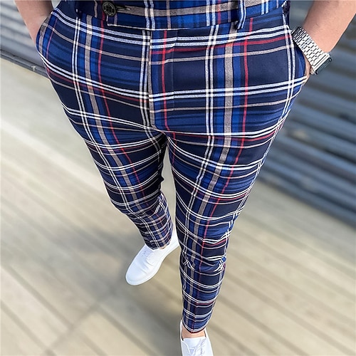 

Men's Chinos Trousers Jogger Pants Chino Pants Pocket 3D Print Plaid Checkered Graphic Prints Comfort Office Business Basic Fashion Blue Grey