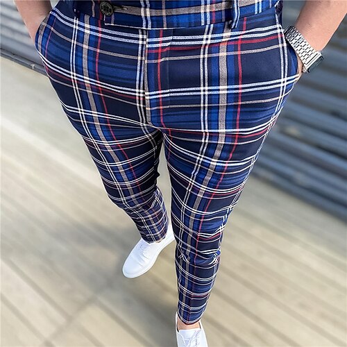 

Men's Chinos Trousers Jogger Pants Chino Pants Pocket 3D Print Plaid Checkered Graphic Prints Comfort Office Business Basic Fashion Blue Grey