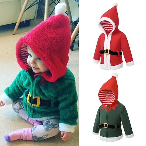 

Toddler Boys Ugly Christmas Hoodie Jacket Outerwear Solid Color Long Sleeve Coat Party Cotton Cool Green Red Winter Fall 3-7 Years