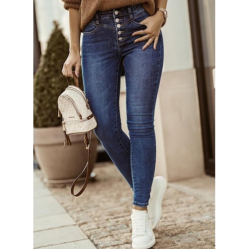 

Women's Skinny Jeans Distressed Jeans Jeggings Denim Dark Blue Casual Casual Daily Pocket Stretchy Full Length Soft Solid Colored S M L XL 2XL
