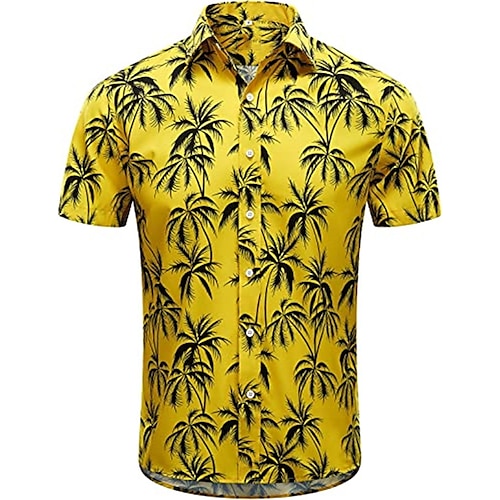 

Men's Shirt Tie Dye Coconut Tree Graphic Prints Turndown Blue Yellow White 3D Print Outdoor Street Short Sleeves Button-Down Print Clothing Apparel Tropical Designer Casual Hawaiian