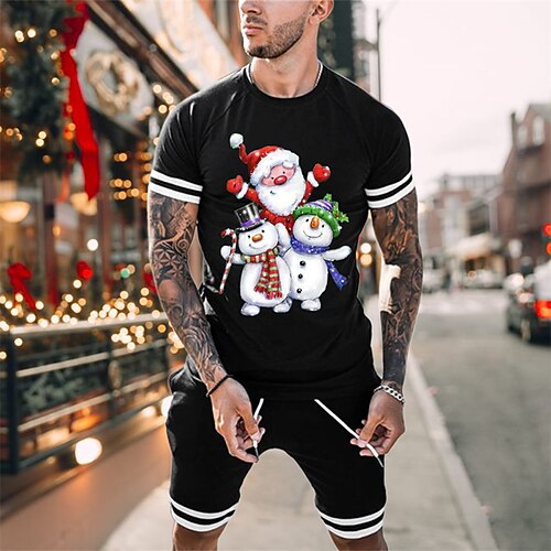 

Men's T-shirt Suits Tracksuit Tennis Shirt Shorts and T Shirt Set Graphic Tee Santa Claus Graphic Prints Crew Neck Black Red White Hot Stamping Christmas Street Short Sleeve 2 Piece Print Clothing