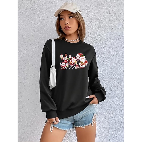 

Women's Pullover Casual Christmas Black Graphic Casual Round Neck Long Sleeve S M L XL