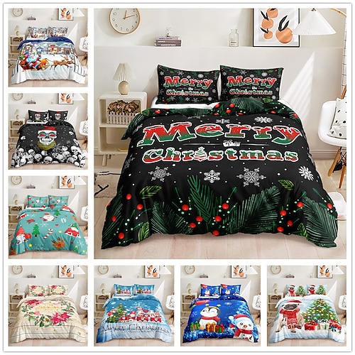 

Christmas Santa Claus Duvet Cover Set Quilt Bedding Sets Comforter Cover Queen/King Size/Twin/Single/(Include 1 Duvet Cover 1 Or 2 Pillowcases)