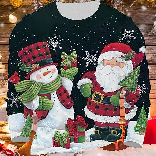 

Men's T shirt Tee Santa Claus Graphic Prints Crew Neck Green Black Red 3D Print Outdoor Christmas Long Sleeve Print Clothing Apparel Basic Vintage Sports Designer