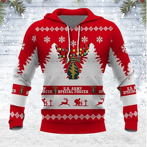 

Men's Pullover Hoodie Sweatshirt Red Hooded Christmas Tree Graphic Prints Snowflake Print Christmas Daily Sports 3D Print Basic Streetwear Designer Spring & Fall Clothing Apparel Hoodies Sweatshirts