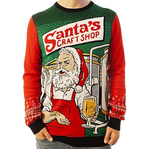 

Men's Sweater Ugly Christmas Sweater Pullover Sweater Jumper Ribbed Knit Cropped Knitted Letter Crew Neck Keep Warm Modern Contemporary Christmas Work Clothing Apparel Fall & Winter Green S M L
