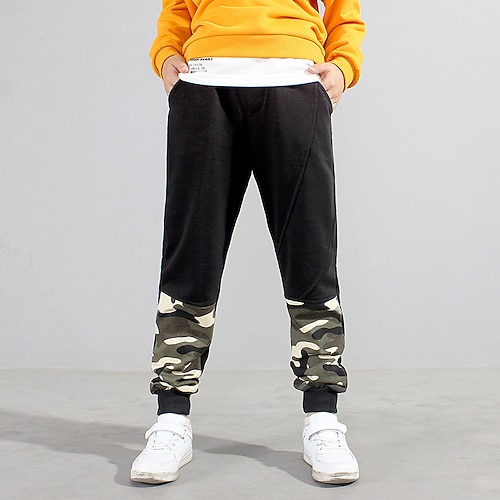 

Kids Boys Pants Trousers Pocket Solid Color Camo Keep Warm Soft Comfort Pants School Fashion Daily Black Gray Mid Waist