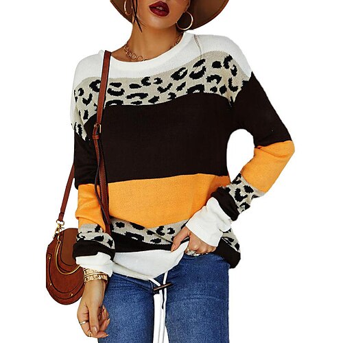 

Damen Pullover Strickwaren Gerippt Stricken Strick Leopard Rundhalsausschnitt Stilvoll Casual Outdoor Täglich Winter Herbst Gelb Wein Orange S / Langarm / Wochenende