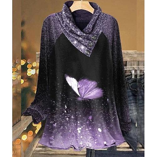 

Women's Plus Size Tops Blouse Graphic Button Print Long Sleeve V Neck Fashion Modern Vacation Going out Polyester Winter Fall Purple