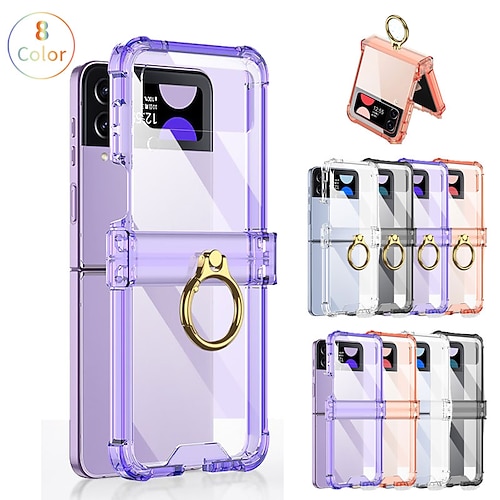 

Phone Case For Samsung Galaxy Flip Z Flip 4 360° Rotation Flip Full Body Protective Transparent Solid Colored PC
