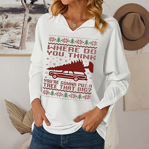 

Women's Sweatshirt Pullover Streetwear Green Red Gray Graphic Christmas Tree Christmas V Neck Long Sleeve S M L XL 2XL 3XL