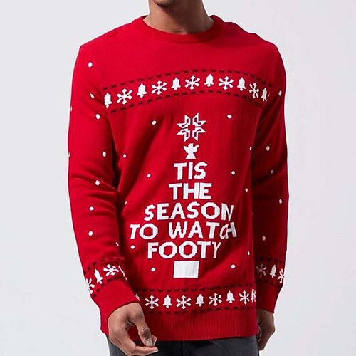 

Men's Sweater Ugly Christmas Sweater Pullover Sweater Jumper Ribbed Knit Cropped Knitted Letter Crew Neck Keep Warm Modern Contemporary Christmas Work Clothing Apparel Fall & Winter Green Red S M L