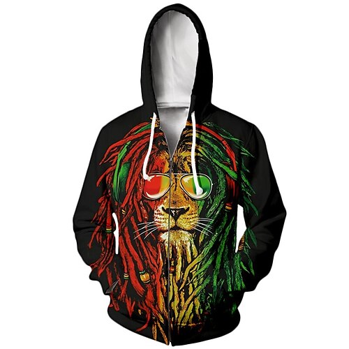 

Men's Full Zip Hoodie Jacket Green / Red Hooded Animal Lion Graphic Prints Zipper Print Sports Outdoor Daily Sports 3D Print Streetwear Designer Casual Spring Fall Clothing Apparel Hoodies