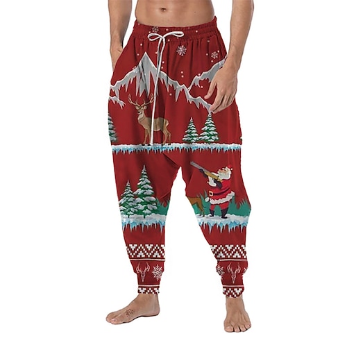 

Men's Trousers Baggy Harem Pants Drawstring Elastic Waist 3D Print Graphic Prints Christmas Comfort Soft Casual Daily Holiday Streetwear Classic Style Green Red Micro-elastic