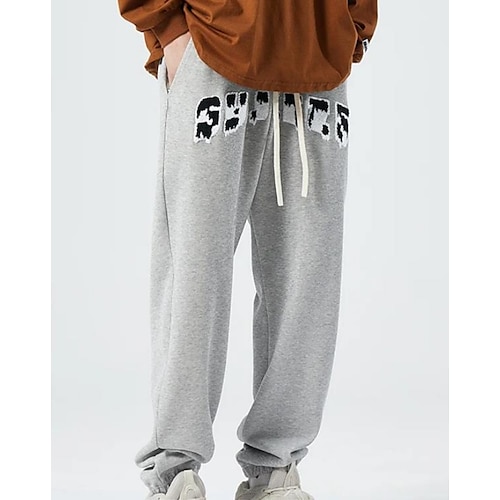 

Men's Sweatpants Casual Pants Drawstring Letter Embroidery Breathable Soft Full Length Casual Daily Hip Hop Athleisure Loose Fit Black Khaki Micro-elastic