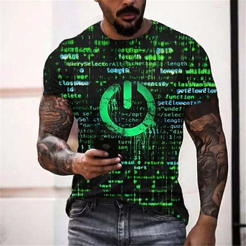 

Men's T shirt Tee Graphic Prints Technology Crew Neck Green 3D Print Outdoor Street Short Sleeve Print Clothing Apparel Vintage Sports Designer Casual / Summer