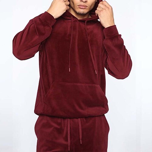 

Men's Tracksuit Sweatsuit Velour Tracksuit Wine Red Green Black Khaki White Hooded Plain Drawstring 2 Piece Sports & Outdoor Sports Streetwear Streetwear Casual Big and Tall Fall & Winter Clothing