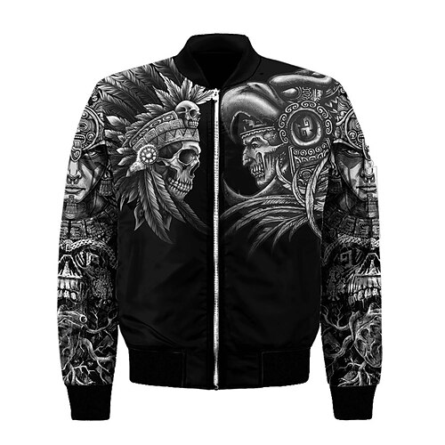 

Men's Coat Warm Sports & Outdoor Zipper Skull Abstract Devil 3D Printed Graphic Standing Collar Fashion Jacket Outerwear Long Sleeve Zipper Fall & Winter