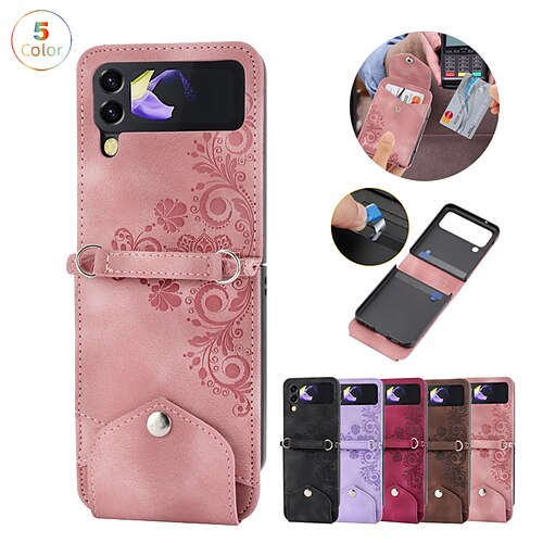 

telefon Etui Til Samsung Galaxy Flip Case Z Flip 4 Z Flip 3 Flipp Spor for kortholder Ensfarget Blomsternål i krystall PU lær