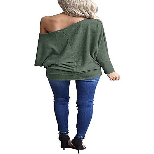 

tops con hombros descubiertos para mujer, camisas de manga larga con alas de murciélago, suéter tipo túnica holgado informal