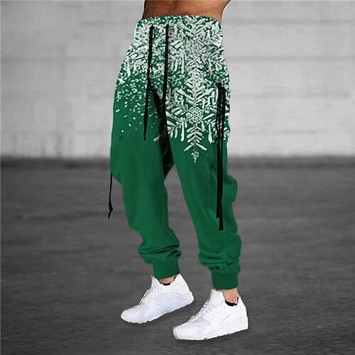 

Men's Sweatpants Joggers Trousers Drawstring Elastic Waist 3D Print Graphic Prints Snowflake Christmas Comfort Sports Outdoor Casual Daily Cotton Blend Streetwear Stylish Green Red Micro-elastic