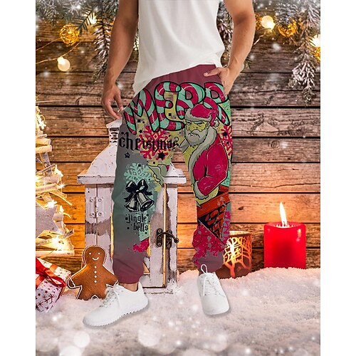 

Men's Christmas Pants Sweatpants Joggers Trousers Drawstring Elastic Waist 3D Print Graphic Prints Comfort Sports Outdoor Casual Daily Streetwear Designer Blue Red Micro-elastic