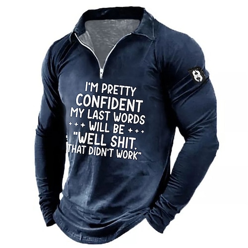 

Men's Collar Polo Shirt Golf Shirt Letter Graphic Prints Turndown Green Black Blue Gray 3D Print Outdoor Street Long Sleeve Zipper Print Clothing Apparel Fashion Designer Casual Soft