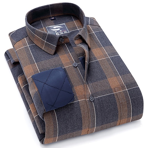 

Men's Fleece Shirt Dress Shirt Plaid Striped Turndown Blue-Green Black Blue Purple Royal Blue Outdoor Street Long Sleeve Button-Down Clothing Apparel Fashion Business Comfortable