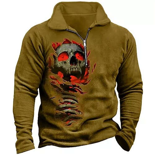 

Men's Zip Up Sweatshirt Pullover Quarter Zipper Sweatshirt Brown Half Zip Skull Graphic Prints Zipper Print Daily Sports 3D Print Basic Designer Casual Spring Fall Clothing Apparel Hoodies