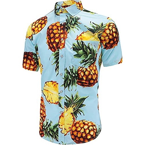 

Men's Shirt Fruit Pineapple Graphic Prints Turndown Blue Navy Blue White 3D Print Outdoor Street Short Sleeves Button-Down Print Clothing Apparel Tropical Designer Casual Hawaiian