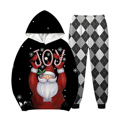 

2 Pieces Kids Girls' Ugly Christmas Letter Hoodie & Pants Set Long Sleeve Vacation Christmas Gifts 7-13 Years Winter Black Navy Blue