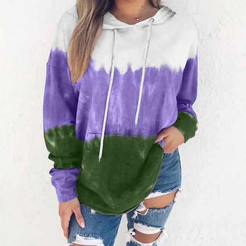 

Women's Hoodie Sweatshirt Pullover Basic Front Pocket Green Blue Purple Tie Dye Street Hoodie Long Sleeve S M L XL 2XL 3XL