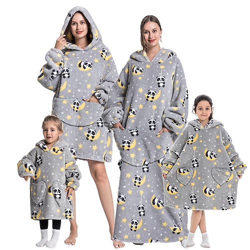

Kid's Adults' Oversized Hoodie Blanket Wearable Blanket With Pocket Panda Print Onesie Pajamas Flannel Cosplay For Men's Women's Boys Christmas Animal Sleepwear Cartoon Festival / Holiday Costumes