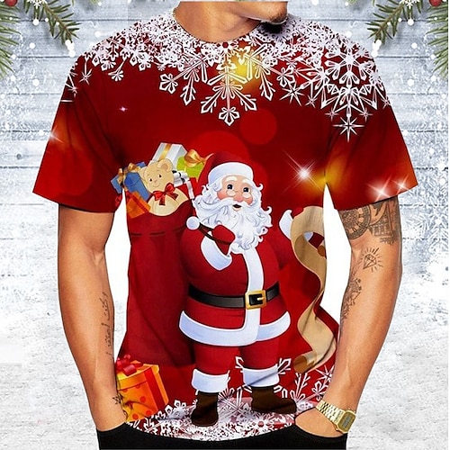

рождественская футболка мужская футболка футболка санта-клаус графические принты круглый вырез красный / белый черный желтый красный темно-синий 3d принт открытый рождество с коротким рукавом принт