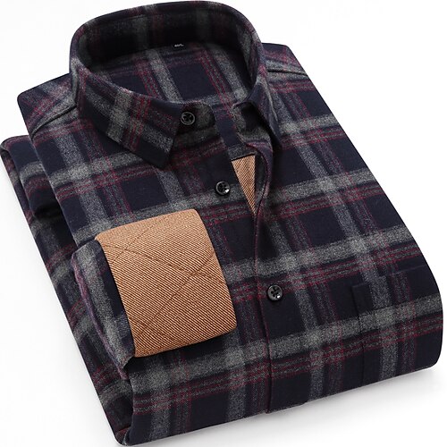 

Men's Fleece Shirt Dress Shirt Casual Shirt Plaid Square Neck Black / Red Green / Black Work Street Long Sleeve collared shirts Clothing Apparel Wool Business Casual Classic Comfortable