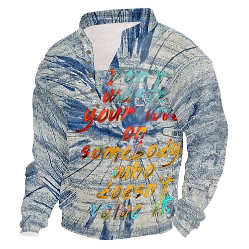 

Men's Sweatshirt Light gray Standing Collar Henley Letter 3D Print Casual 3D Print 3D Print Casual Spring Fall Winter Clothing Apparel Hoodies Sweatshirts