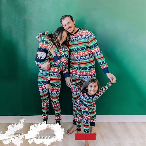 

Christmas Pajamas Family Graphic Ugly Home Crewneck Navy Blue Long Sleeve Adorable Matching Outfits