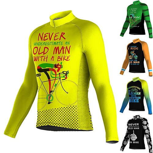 

Men's Cycling Jersey Long Sleeve Bike Jersey Top with 3 Rear Pockets Mountain Bike MTB Road Bike Cycling Breathable Quick Dry Moisture Wicking Reflective Strips Black Green Yellow Graphic Spandex