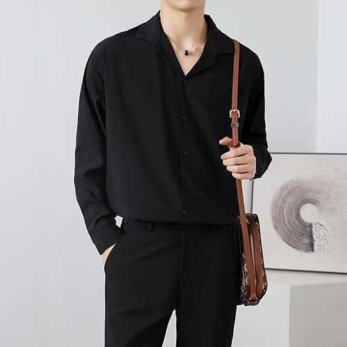 

Men's Shirt Casual Shirt Plain Solid Colored Turndown Black White Army Green Dark Green Light Grey Outdoor Street Button-Down Clothing Apparel Fashion Streetwear