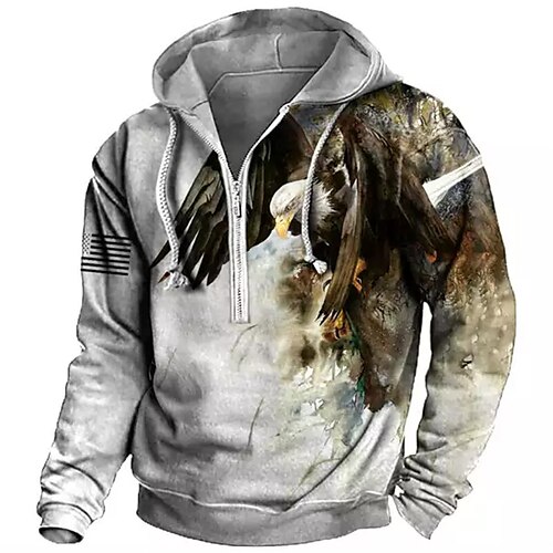 

Men's Pullover Full Zip Hoodie Gray Hooded Graphic Prints Eagle Zipper Print Casual Daily Sports 3D Print Basic Streetwear Designer Spring Fall Clothing Apparel Hoodies Sweatshirts