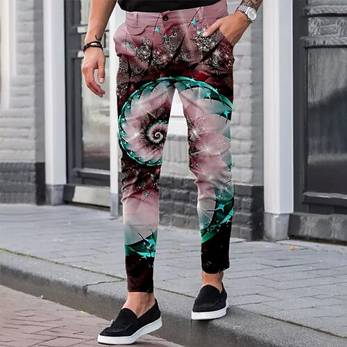 

Men's Chinos Trousers Jogger Pants Pocket 3D Print Graphic Prints Flower / Floral Comfort Business Daily Streetwear Basic Fashion Blue Wine