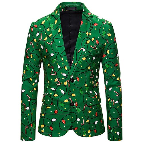 

Men's Coat Breathable Christmas Single Breasted bulb 3D Printed Graphic Turndown Fashion Jacket Outerwear Long Sleeve Pocket Fall & Winter