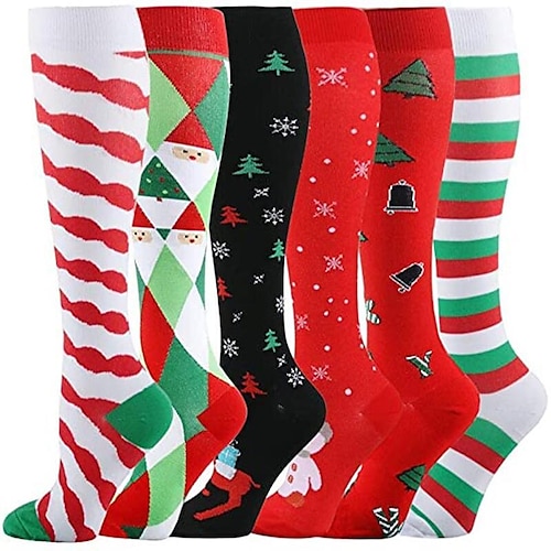 

Women's Stockings Thigh-High Crimping Socks Tights Thermal Warm Skidproof High Elasticity Print Halloween deer Red and green stripes Black skull S / M L / XL
