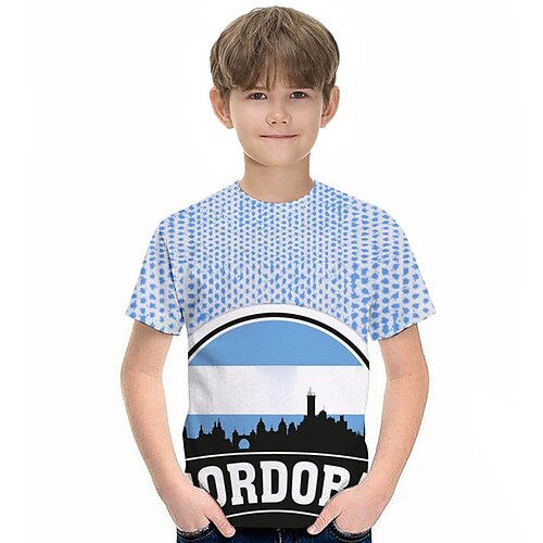 

Kids Boys World Cup T shirt Tee Letter Stripe Football Short Sleeve Crewneck Children Top Casual 3D Print Sports Daily Summer Blue 3-12 Years